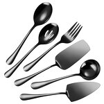 Serving Flatware Set Manufacturer - 6 Piece Gold Stainless Steel Includes Cake Server Slotted Spoon Serving Spoon Fork Soup Ladle