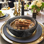 Ceramic Dinner Bowl Manufacturer - Creative Black Volcanic Stone Design Molecular Gastronomy Appetizer Sashimi Dry Ice Serving