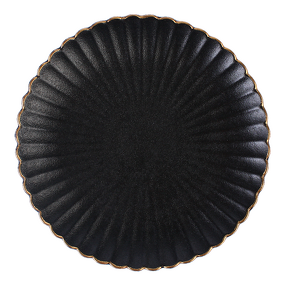 Ceramic Dinner Plate Set Manufacturer - Minimalist Flower Matte Black Serving Tray with Gold Rim Eco-Friendly Stoneware