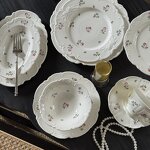 Ceramic Tableware Set Manufacturer - Vintage French Embossed Flower Dinner Plates Bowls Tea Cup Dessert Cake
