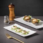 Ceramic Sushi Plate Manufacturer - Rectangle White Serving Embossed Porcelain Dinner Dish for Restaurant