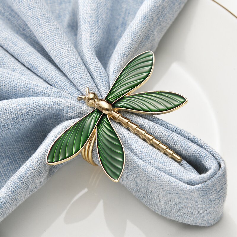 Napkin Ring Manufacturer - Zinc Alloy Green Enamel Dragonfly Home Wedding Party Dinner Holder for Table Decoration