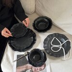 Ceramic Dinnerware Set Manufacturer - Vintage French Black Matte Embossed Lace Dinner Plates and Dishes
