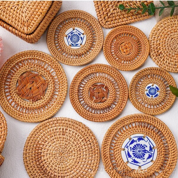 Placemat Manufacturer - Handmade Heat Resistant Round Braided Hollow Out Woven Rattan for Dining