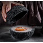 Ceramic Dinner Bowl Manufacturer - Creative Black Volcanic Stone Design Molecular Gastronomy Appetizer Sashimi Dry Ice Serving