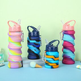 Collapsible Water Bottle Manufacturer - Rainbow BPA Free Silicone Foldable Sports for Travel Camping Hiking