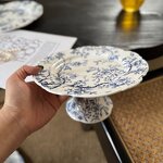 Ceramic Dinner Plate Set Manufacturer - European Embossed Blue Floral Printed Vintage Porcelain for Wedding
