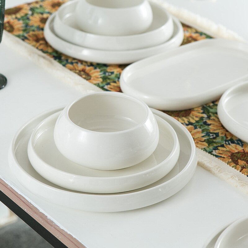 Porcelain Dinner Set Manufacturer - Top Quality White Glazed Ceramic Dessert Dishes Soup Bowls Home
