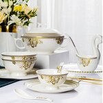 Bone China Dinnerware Set Manufacturer - Luxury 62pcs Fine Flower Bowls Plates Gold Rimmed