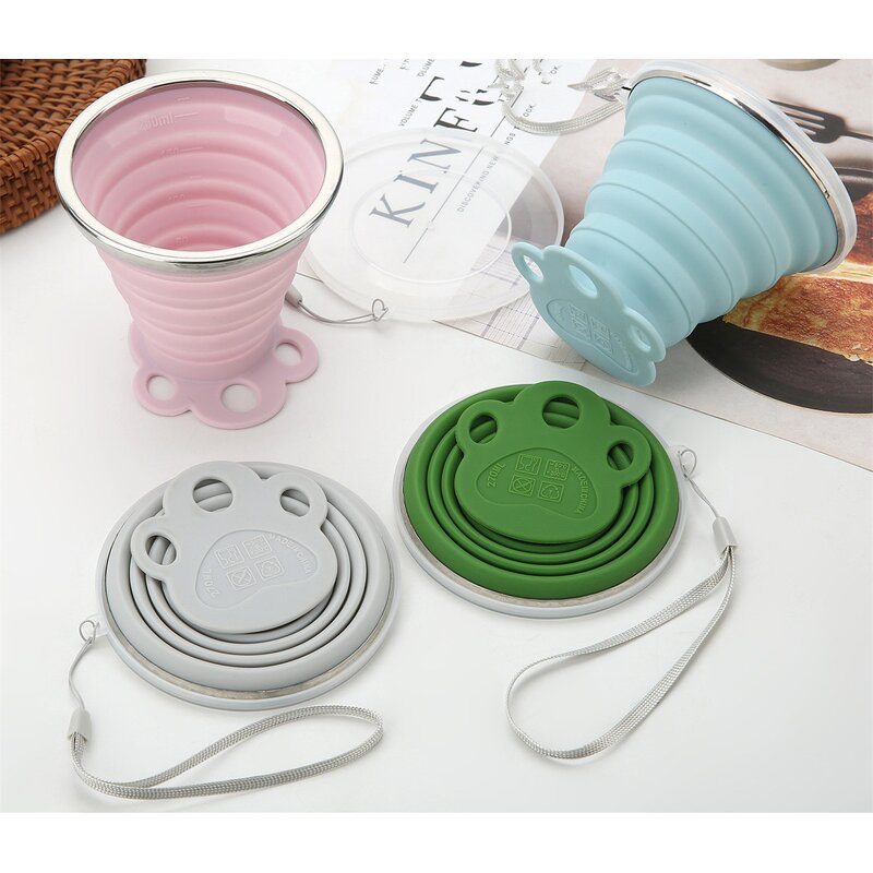 Silicone Folding Cup Manufacturer - Portable Outdoor Sports Collapsible Camping Foldable Water with Lids