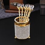 Coffee Spoon Set Manufacturer - Luxury 6PCS Golden Stainless Steel with Crystal Glass Holder