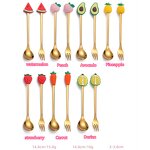 Tea Spoon Manufacturer - Cute Fruit Pattern Gold 410 Mirror Polish Coffee Dessert for Occasions Presents