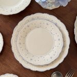 Ceramic Tableware Set Manufacturer - French Relief Blue Flower Embossed Pasta Plate and Dishes