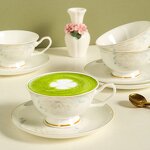 Bone China Tea Cup Set Manufacturer - Elegant Frola British-Style White Porcelain Goldrim Coffee Cup Saucer Gift