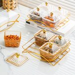 Fruit Plate Manufacturer - Luxury Golden Household Living Room Dried Fruit Nuts Snack Storage Box with Lid for Restaurant
