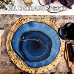 Ceramic Steak Plate Manufacturer - Japanese Kiln Change Blue Unique Irregular Porcelain Dish for Restaurant