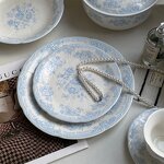 Ceramic Dinnerware Set Manufacturer - Customized Blue Flower Embossed Lace Romantic Dessert Charger for Wedding