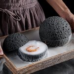 Ceramic Dinner Bowl Manufacturer - Creative Black Volcanic Stone Design Molecular Gastronomy Appetizer Sashimi Dry Ice Serving
