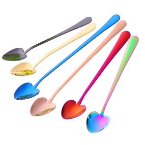 Stainless Steel Spoon Manufacturer - Hot Sale 304 Dessert Cute Heart Shape Long Handle Gold for Ice Cream Tea Coffee