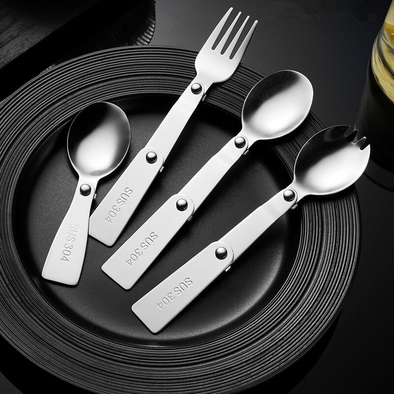 Stainless Steel Cutlery Manufacturer - Wholesale 304 Portable Travel Camping Foldable Spoon Fork Salad Fork
