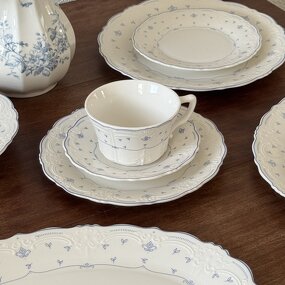Ceramic Tableware Set Manufacturer - French Relief Blue Flower Embossed Pasta Plate and Dishes