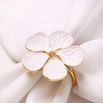 Napkin Ring Manufacturer - White Flower Bulk Holiday Gold Cloth Floral Serviette Buckles for Party Dinner Table Decor