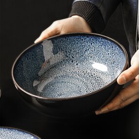 Porcelain Plates Manufacturer - Unique Reactive Glaze Blue Kiln Changed Soup Salad Bowl for Home Restaurant