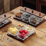 Wood Serving Tray Manufacturer - Household Acacia Fruit Snack Candy Dessert Divided Storage Glass Jar Display Plates