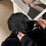 Ceramic Dinnerware Set Manufacturer - Vintage French Black Matte Embossed Lace Dinner Plates and Dishes