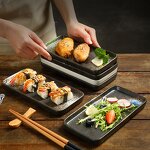 Porcelain Sushi Tray Manufacturer - Eco-Friendly Rectangular Japanese Style 7.5 Inch Long Flat Wave Black Blue