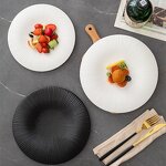 Porcelain Dinner Plate Set Manufacturer - Minimalist Restaurant White Striped Design Ceramic Plates and Dishes