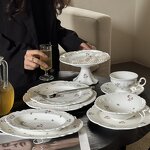 Ceramic Tableware Set Manufacturer - Vintage French Embossed Flower Dinner Plates Bowls Tea Cup Dessert Cake
