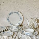 Ceramic Dinnerware Manufacturer - Vintage Embossed French Blue Begonia Flower Coffee Cup Saucer Plates Bowls
