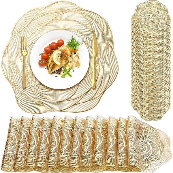 Vinyl Placemat Manufacturer - 15 Inch Round Pressed Hollow Out Rose for Wedding Table Decorations