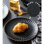 Ceramic Dinner Plate Set Manufacturer - Minimalist Flower Matte Black Serving Tray with Gold Rim Eco-Friendly Stoneware