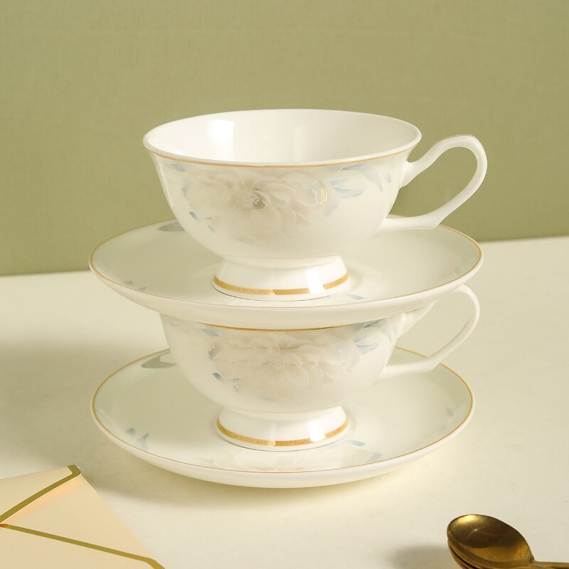 Bone China Tea Cup Set Manufacturer - Elegant Frola British-Style White Porcelain Goldrim Coffee Cup Saucer Gift