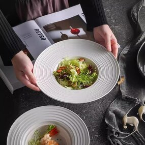 Porcelain Dinner Plate Manufacturer - Ceramic Deep Western White 10 Inch Pasta Salad Nordic Glaze Straw Hat Soup