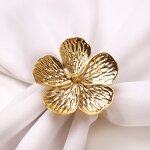 Napkin Ring Manufacturer - White Flower Bulk Holiday Gold Cloth Floral Serviette Buckles for Party Dinner Table Decor