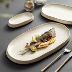 Porcelain Dinner Plate Manufacturer - Beige Rustic Eco-Friendly Oblong Ceramic Oval Serving Platter Fish Dishes for Restaurant