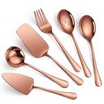 Serving Flatware Set Manufacturer - 6 Piece Gold Stainless Steel Includes Cake Server Slotted Spoon Serving Spoon Fork Soup Ladle