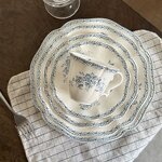 Ceramic Tableware Set Manufacturer - French Retro Blue Butterfly Flower Porcelain Dessert Cake Plate