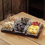 Wood Serving Tray Manufacturer - Household Acacia Fruit Snack Candy Dessert Divided Storage Glass Jar Display Plates
