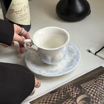 Ceramic Dinnerware Set Manufacturer - Customized Blue Flower Embossed Lace Romantic Dessert Charger for Wedding