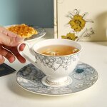 Bone China Tea Cup Set Manufacturer - Elegant Frola & Butterfly British-Style White Goldrim Coffee Cup Saucer