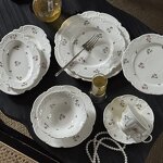 Ceramic Tableware Set Manufacturer - Vintage French Embossed Flower Dinner Plates Bowls Tea Cup Dessert Cake