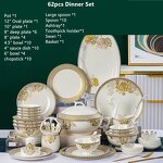 Bone China Dinnerware Set Manufacturer - Luxury 62pcs Fine Flower Bowls Plates Gold Rimmed