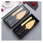 Cake Knife Set Manufacturer - Luxury Ceramic Handle Stainless Steel and Server Golden Cutting for Wedding Party