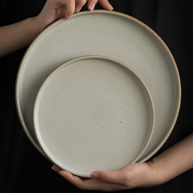 Stoneware Dinner Plate Manufacturer - Japanese Round Matte Ceramic Retro Steak Pasta Pizza Platter for Restaurant
