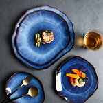 Ceramic Steak Plate Manufacturer - Japanese Kiln Change Blue Unique Irregular Porcelain Dish for Restaurant