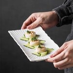 Ceramic Sushi Plate Manufacturer - Rectangle White Serving Embossed Porcelain Dinner Dish for Restaurant